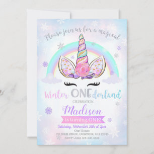 Winter ONEderland Unicorn Birthday Invitation