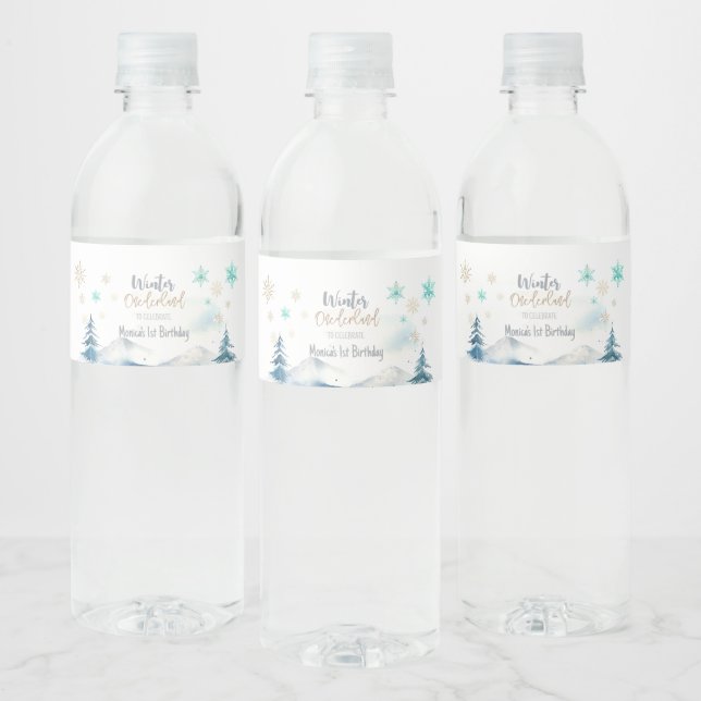 Winter onederland wonderful birthday water bottle label (Bottles)
