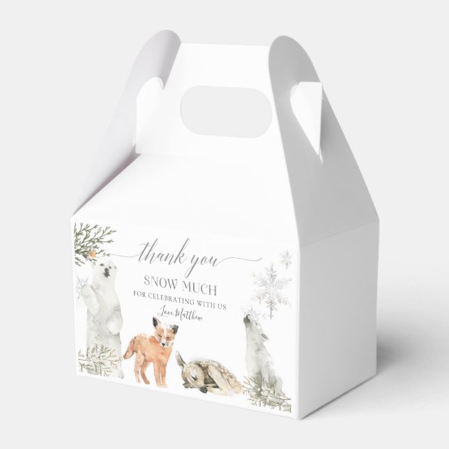 Winter Onederland Woodland Animal Birthday Favor Box (Front Side)