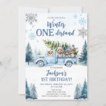 Winter Onederland Woodland Animals 1st Birthday Invitation<br><div class="desc">Winter ONEderland 1st Birthday Invitation. This charming invitation is perfect for a winter-themed first birthday celebration for your little boy. It features adorable graphics of blue truck, snow, woodland animals, and forest trees, creating a whimsical and festive atmosphere. Easily personalize the design with your own wording Part of a collection....</div>