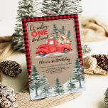 Winter ONEderland Woodland Animals 1st Birthday Invitation<br><div class="desc">Celebrate your little one's 1st birthday with this adorable winter-themed invitation. The sweet design features a group of woodland animals in a vintage red truck,  pine trees and snowy landscape on a cute red & black buffalo plaid background</div>