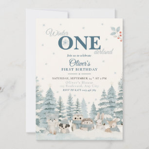 Winter ONEderland Woodland Boys 1st Birthday Invitation