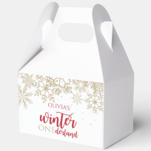 Winter ONEdernald Red and Gold Snowflake Birthday Favor Box
