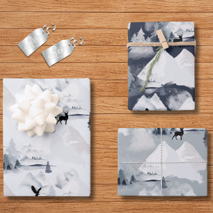 Winter or Christmas Snow Trees Deer Elegant Wrapping Paper Sheet