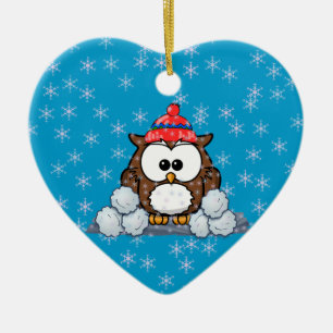 winter owl ceramic ornament