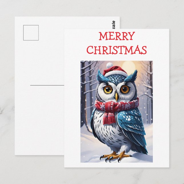 Winter Owl Christmas Wishes Postcard (Front/Back)