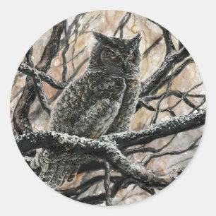 Winter Owl Classic Round Sticker