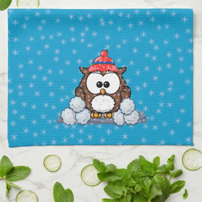 winter owl kitchen towel (Folded)