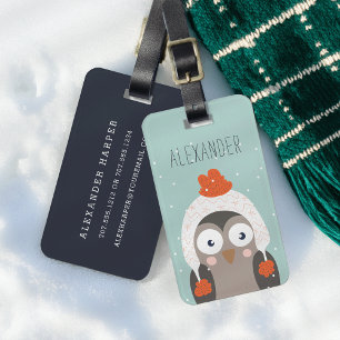 Winter Owl Personalized Bag Tag Mint