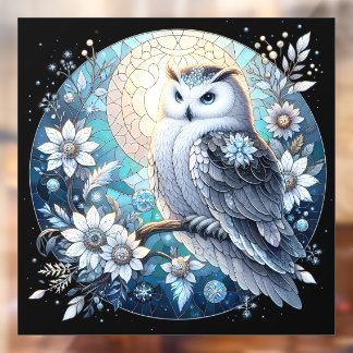 Winter Owl Stained Glass Window Cling