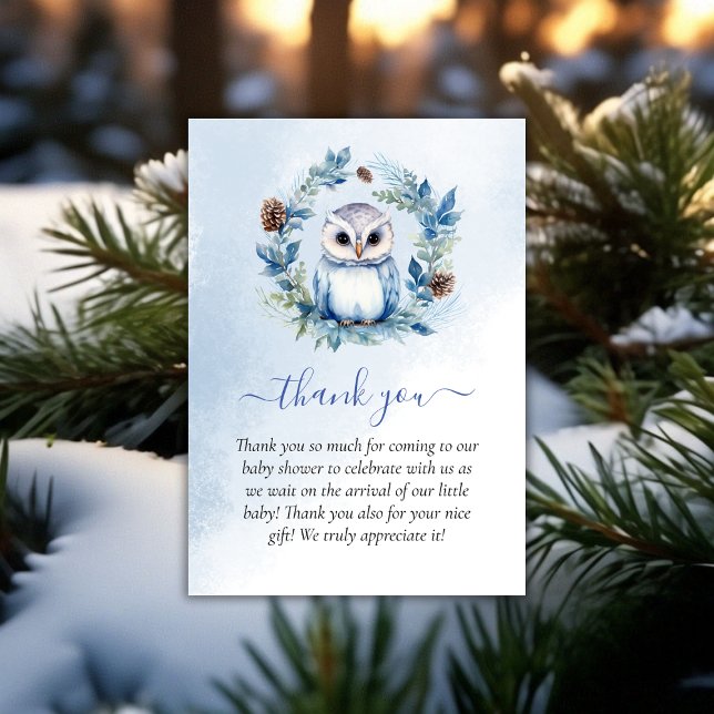 Winter Owl Watercolor Baby Shower Thank You Card (Winter Owl Watercolor Baby Shower Thank You)