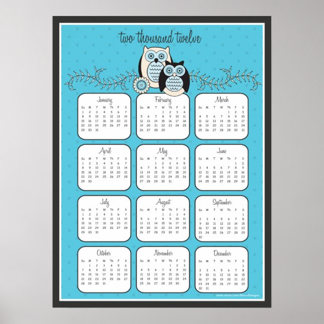 Winter Owls 2012 Calendar Poster (Front)