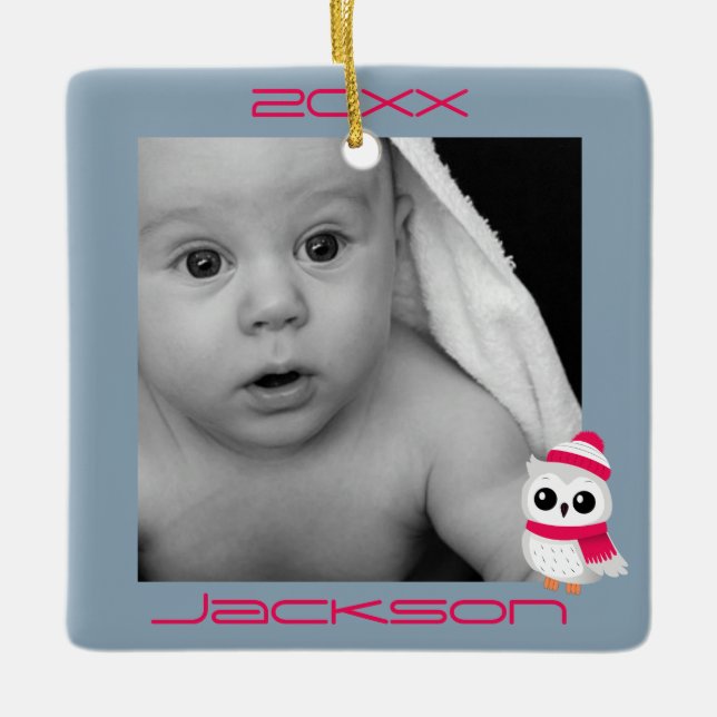 Winter Owls Ceramic Ornament (Front)