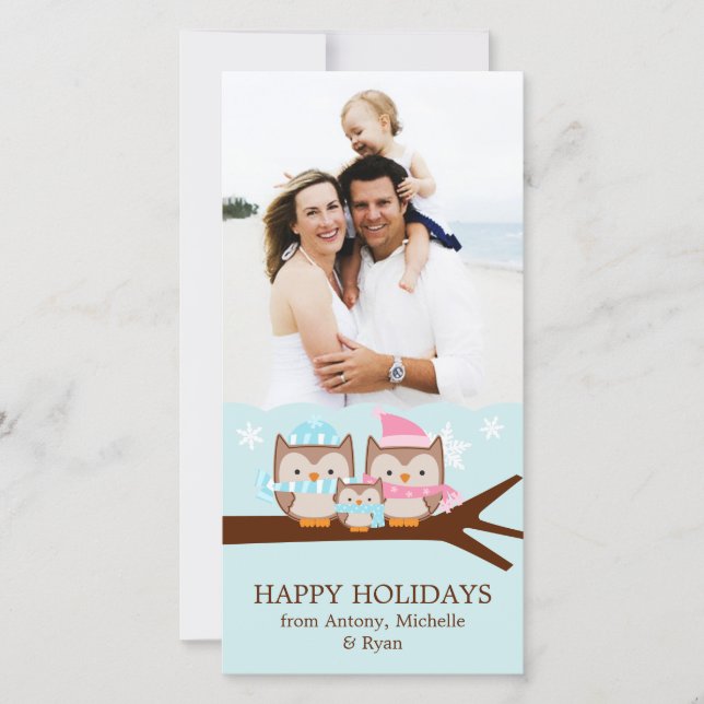 Winter Owls Family Holiday Card (Front)