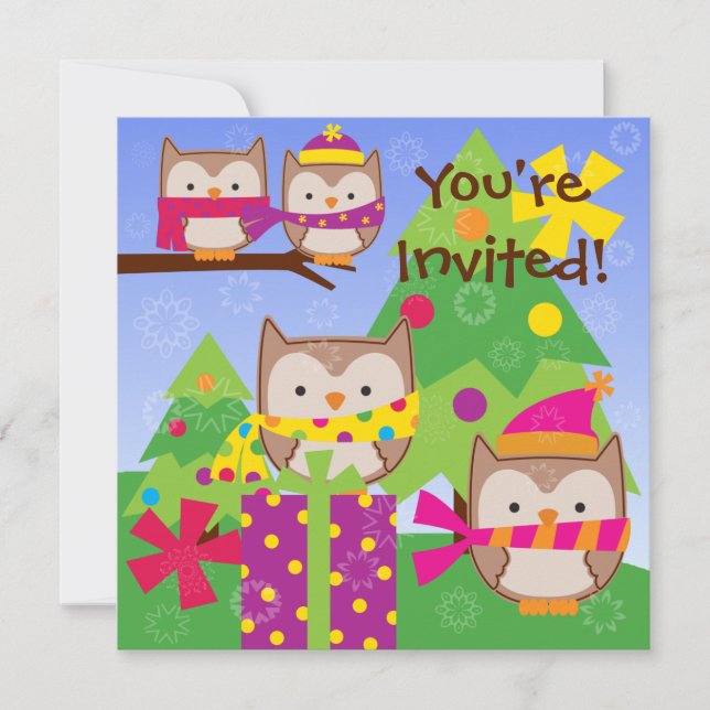 Winter Owls Holiday Invitation (Front)