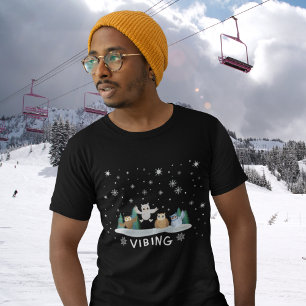 Winter Owls Ice Skating In Winter Vibing T-Shirt
