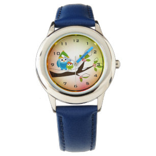 Winter Owls Lighting Stainless Steel Kids Watch