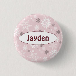 Winter Pale-Pink Birthday Party Name 1 Inch Round Button