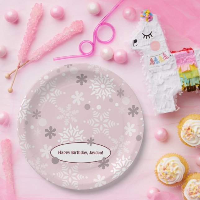 Winter Pale-Pink Birthday Party  Paper Plate (Party)