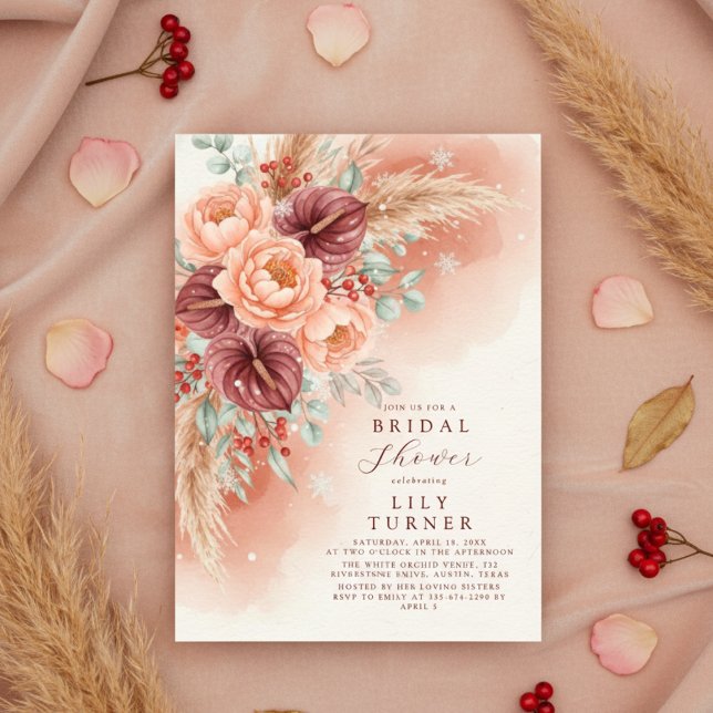 Winter Pampas Floral Bridal Shower Invitation Card (Winter Pampas Floral Bridal Shower Invitation Card)