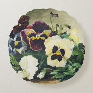 Winter Pansies, 1884 Round Pillow