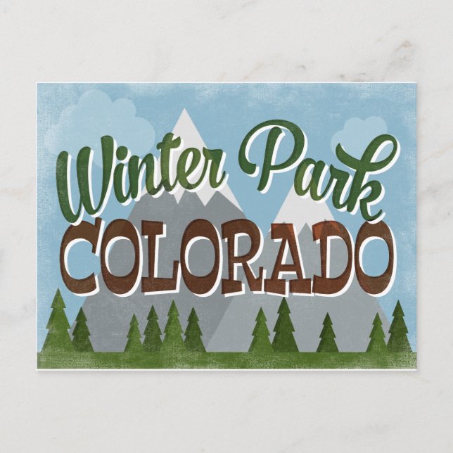 Winter Park Colorado Fun Retro Snowy Mountains Postcard (Front)