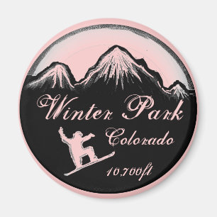 Winter Park Colorado pink snowboard art magnet