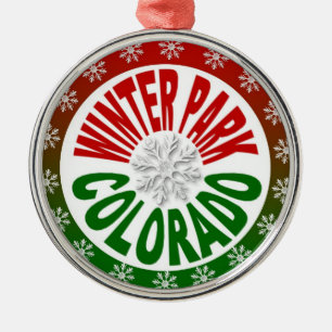 Winter Park Colorado red green snowflake ornament