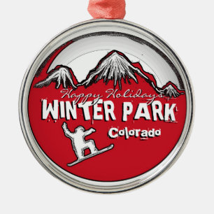 Winter Park Colorado red theme snowboard ornament