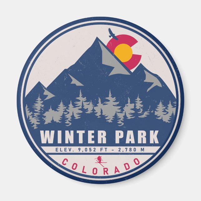 Winter Park Colorado Retro Sunset Souvenirs 80s Magnet (Front)