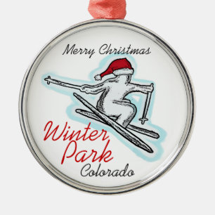 Winter Park Colorado santa skier hat ornament