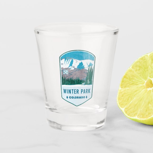 Winter Park Colorado Ski Badge Shot Glass (Front)