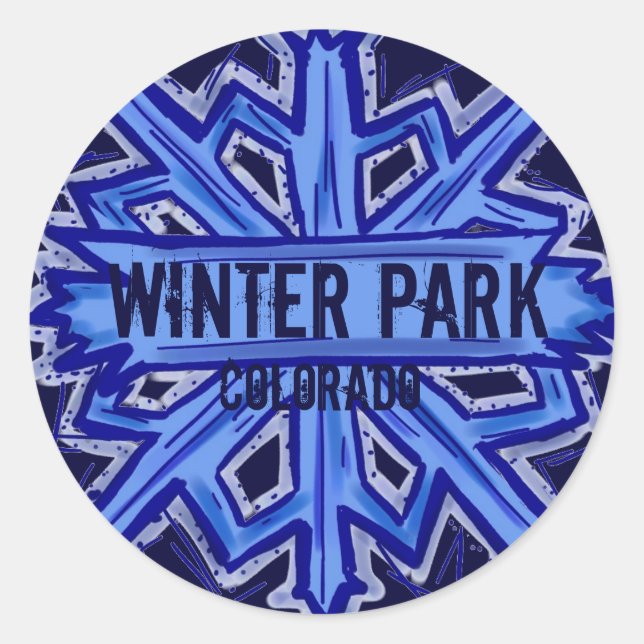 Winter Park Colorado snowflake round stickers (Front)