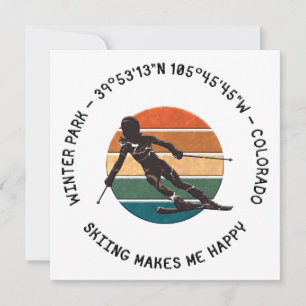 Winter Park, Colorado - Woman Skier, Black Text Holiday Card