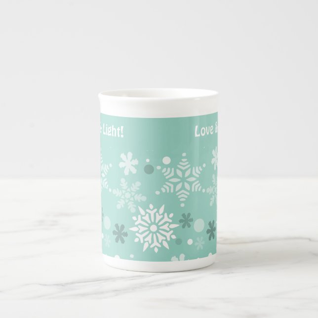 Winter Pastel Blue Snowflake Christmas Season  Bone China Mug (Front)