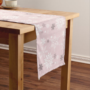 Winter Pastel Pink Snowflake Christmas Season Long Table Runner