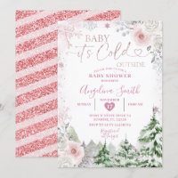 Winter Pastel Pink Snowflake Floral Baby Shower