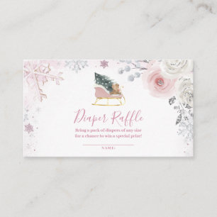 Winter Pastel Pink Snowflake Sleigh Diaper Raffle Enclosure Card