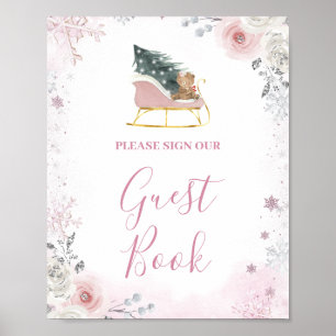 Winter Pastel Pink Snowflake Sleigh Guest Book