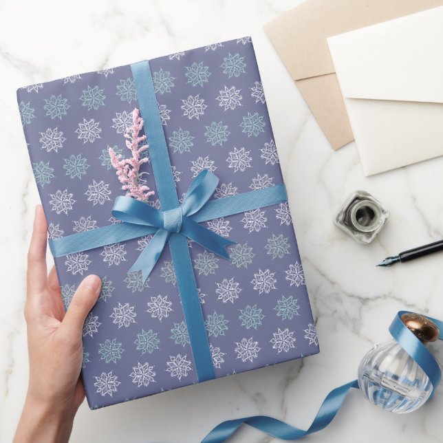 Winter Pattern Blue and White Snowflakes Wrapping Paper (Gifting)