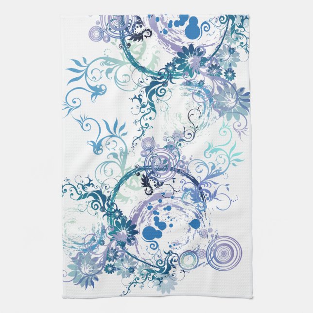 Winter Pattern. Blue. Turquoise.  Kitchen Towel (Vertical)
