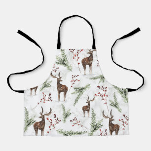 Winter Pattern Deer And Fir Needles Apron