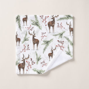 Winter Pattern Deer And Fir Needles Wash Cloth