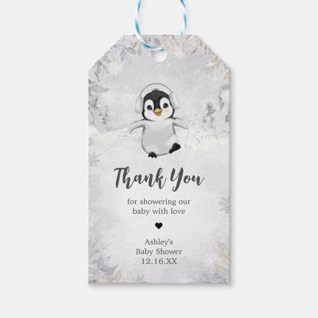 Winter Penguin Baby Shower Favour Tags (Front)