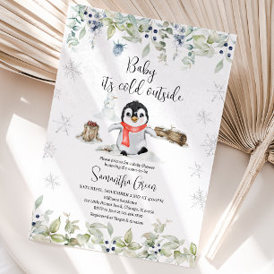 Winter Penguin Baby Shower Invitation
