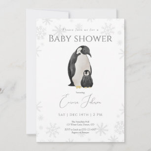 Winter Penguin Baby Shower Invitation   Snowflake 