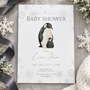 Winter Penguin Baby Shower Invitation Snowflake