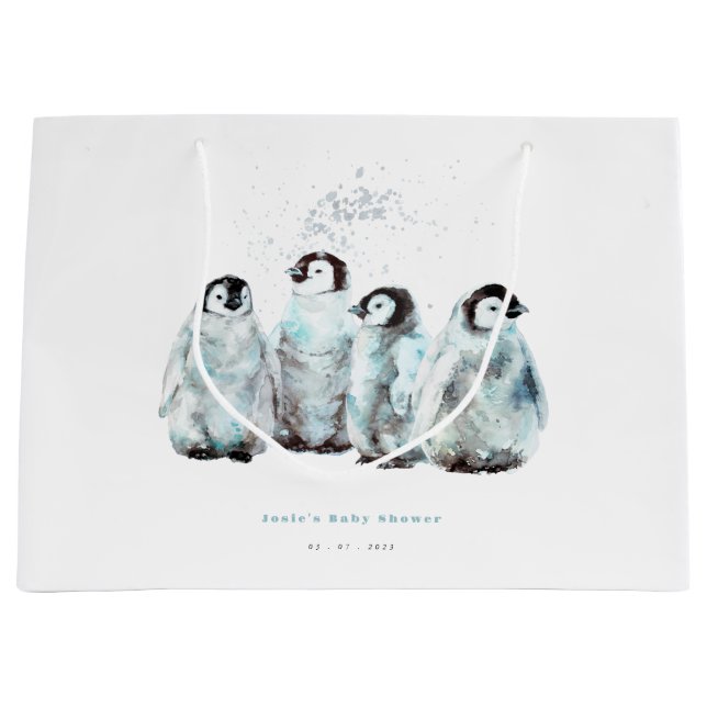Winter Penguin Baby Shower Large Gift Bag (Front)