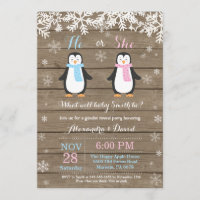 Winter Penguin Bear Gender Reveal Invitation