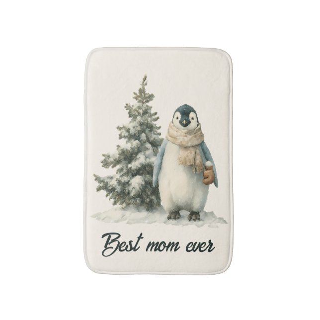 Winter Penguin “Best Mom Ever” Design Bath Mat (Front Vertical)